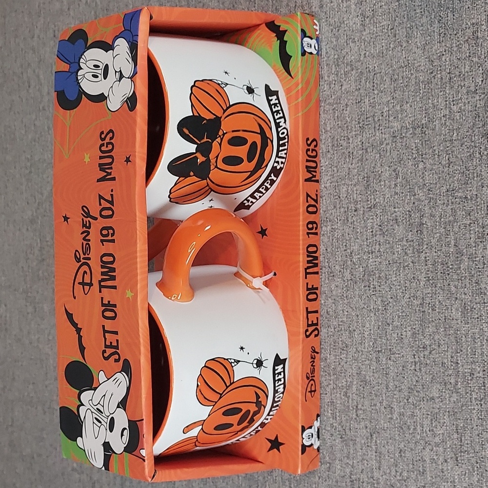 Disney Mickey Minnie Happy Halloween Double Sided Set of 2 19oz Coffee Mugs NWT